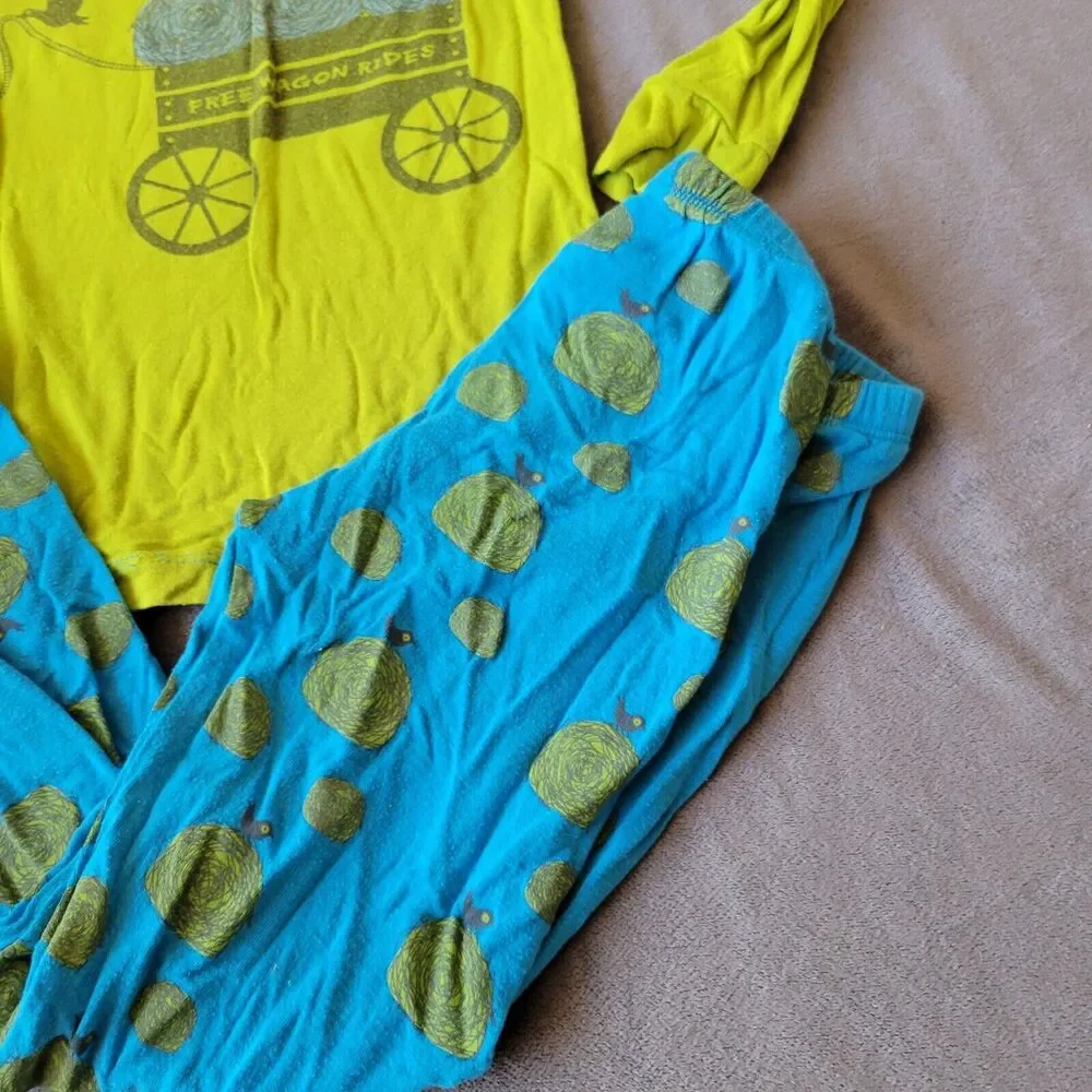 KicKee Outfit Boys 5 Set Blue Green‎ Pants Shirt Bamboo Hay Free Wagon Ride Bird